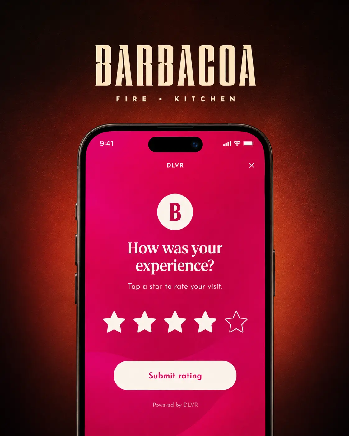 Guest rating their visit on a branded review screen